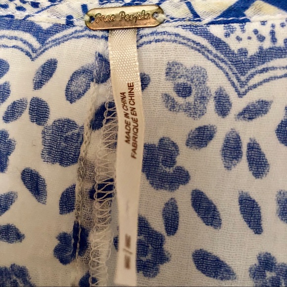 Free People Boho Blue and White Top w Tassel Ties - Picture 7 of 8